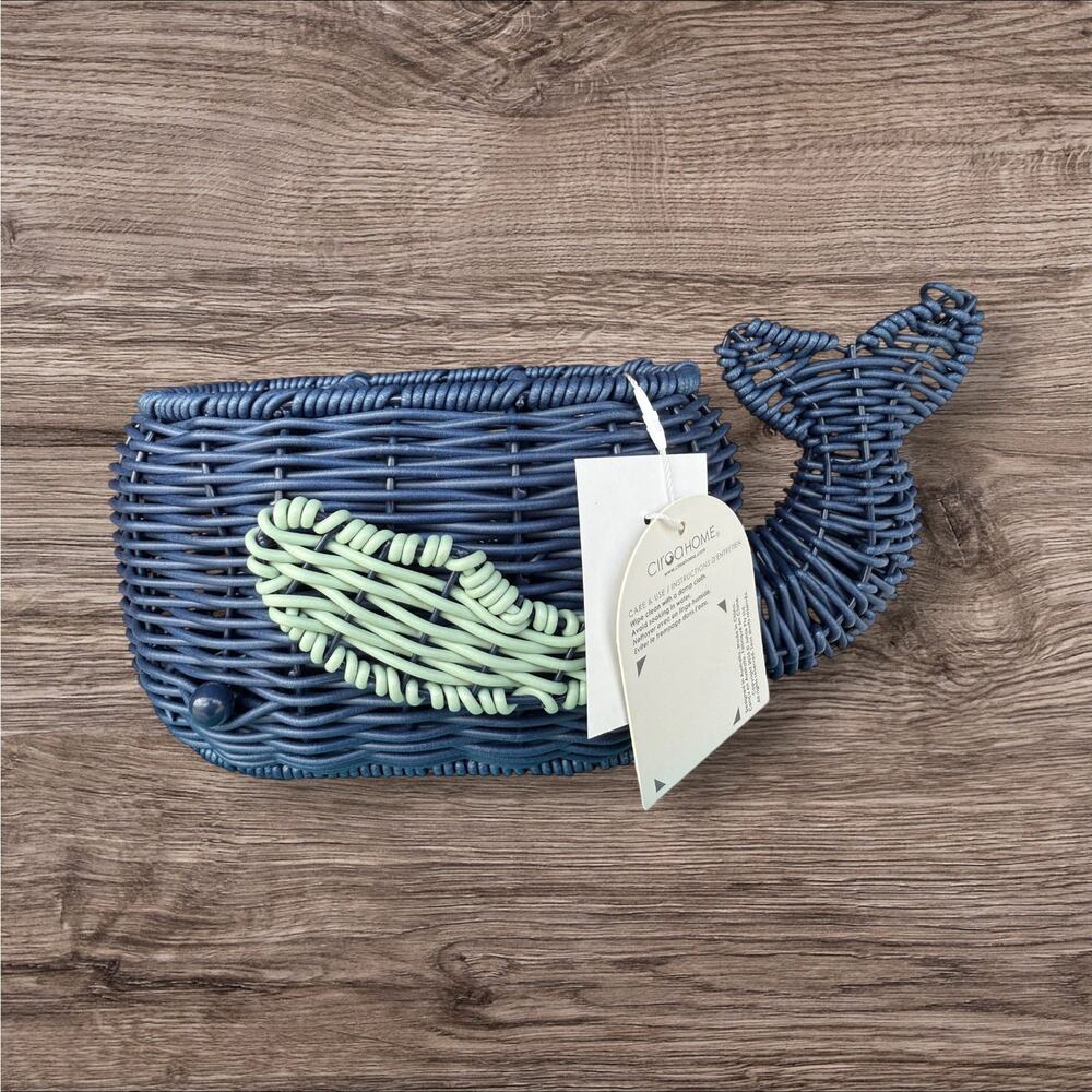 Whale Resin Wicker Utensil Basket by Sun & Bliss Summer Party Oceanside Sea life